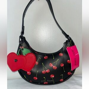NEW! BETSEY JOHNSON XONORTHY Small Cherry Print Shoulder Bag Black